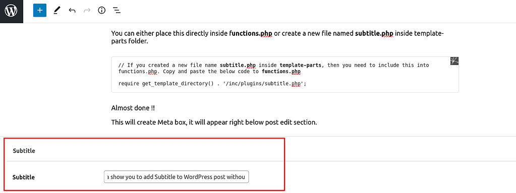 Add Subtitle to WordPress Post Without Plugin